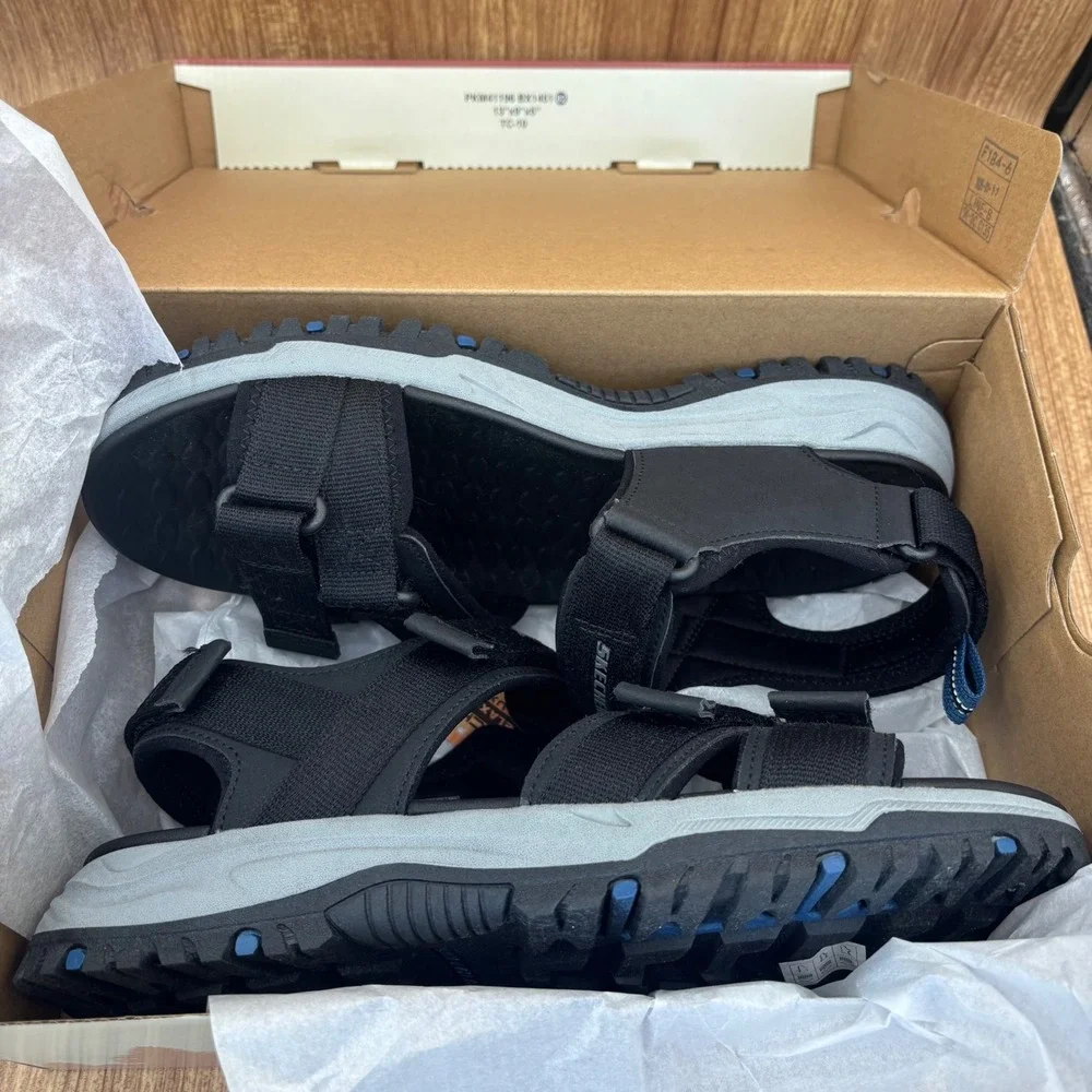Skechers Relaxed‎ Fit Sandals Mens 12 Black New Luxe Foam Strappy Outdoor Hiking